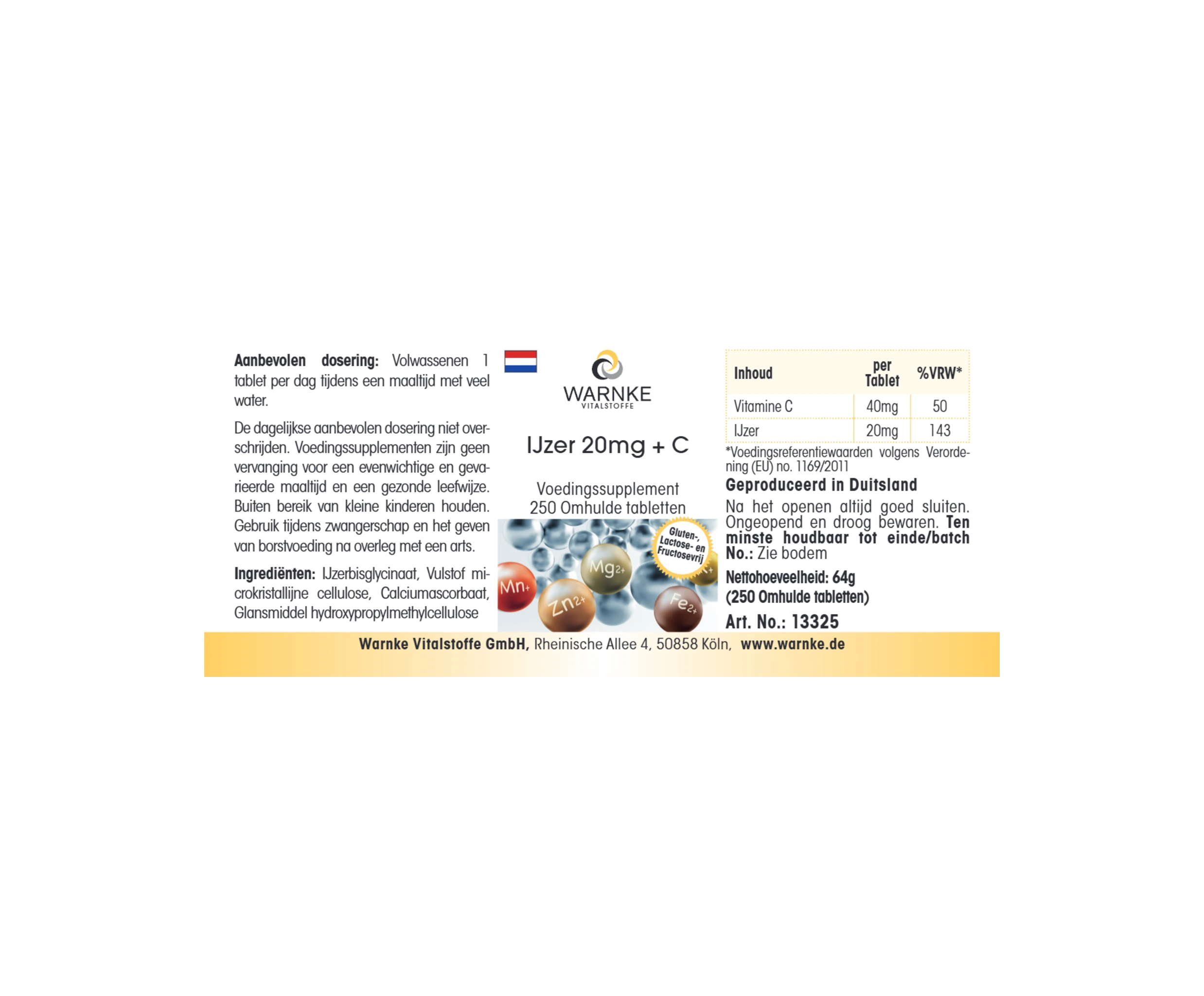 Eisen 20mg + C - 250 Filmtabletten - schluckfreundlich - vegan | Warnke Vitalstoffe