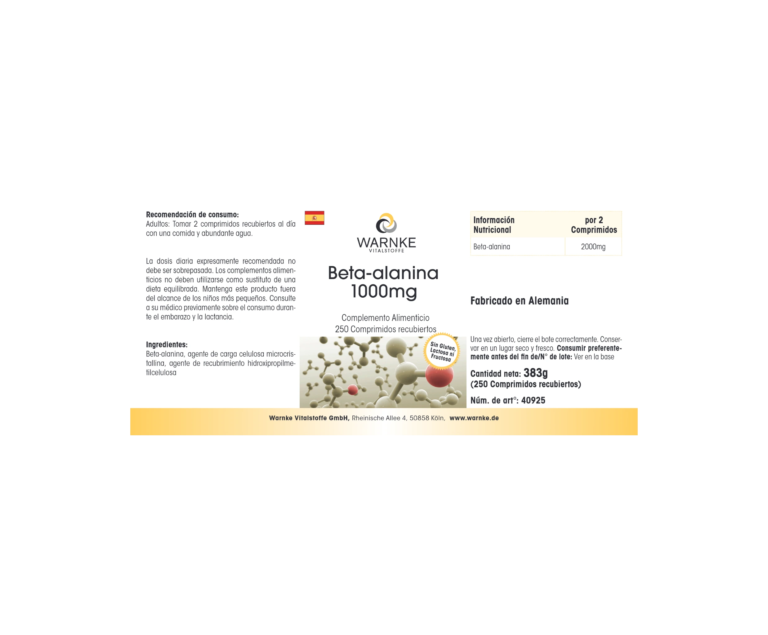 Beta-Alanin 1000mg - 250 Filmtabletten - vegan | Warnke Vitalstoffe