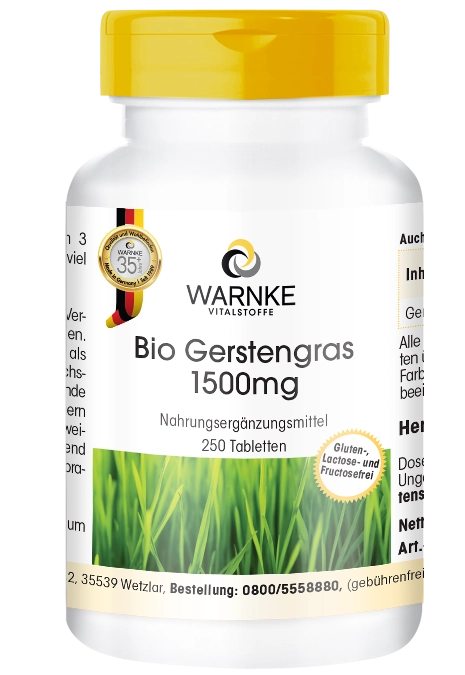 Bio Gerstengras 1500mg - 250 Tabletten - Vegan | Warnke Vitalstoffe