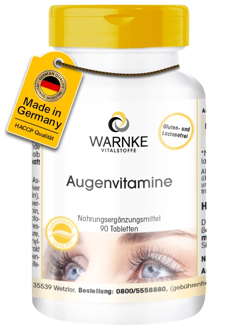 Augenvitamine - 90 Tabletten - mit Vitamin A, Riboflavin, Zink uvm. - für Sehkraft uvm. | Warnke Vitalstoffe