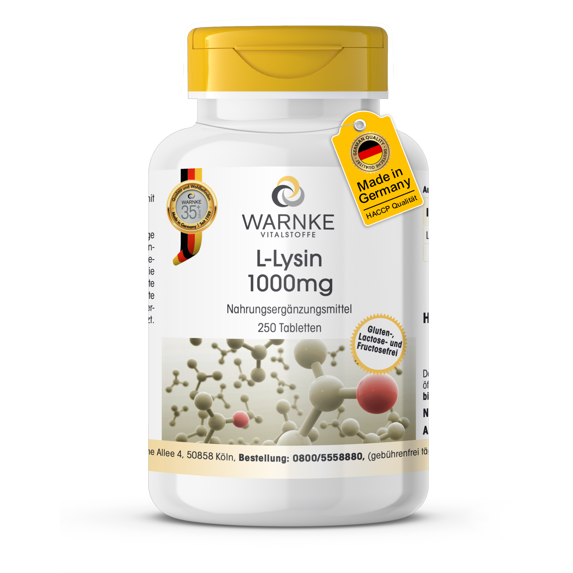 L-Lisina 1000mg - 250 compresse - aminoacido essenziale - vegano | Warnke Vitalstoffe