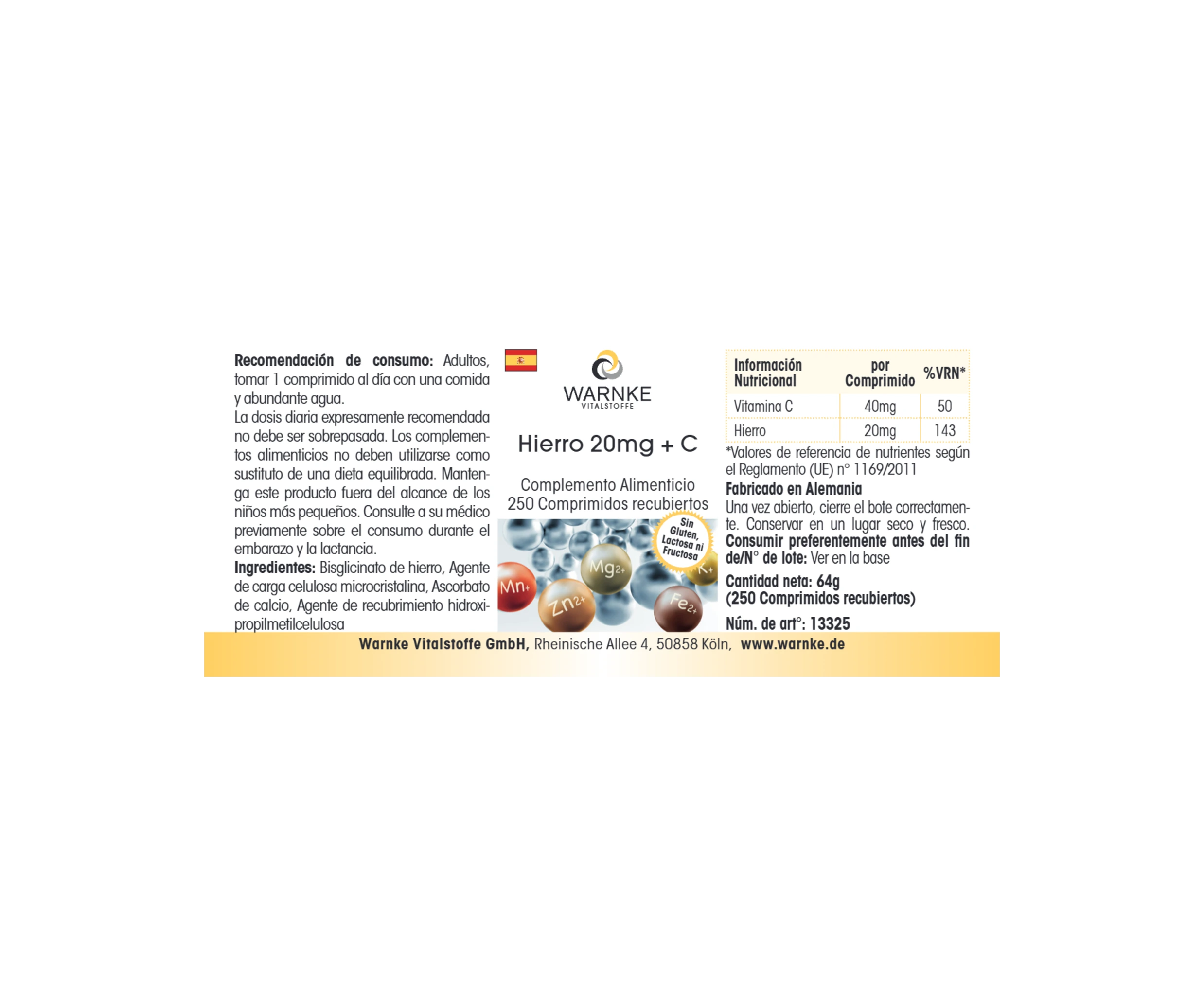 Eisen 20mg + C - 250 Filmtabletten - schluckfreundlich - vegan | Warnke Vitalstoffe