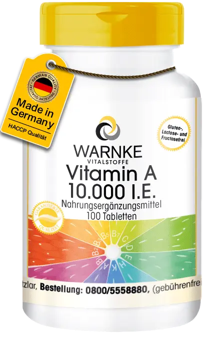 Vitamin A 10.000 I.E. - 100 Tabletten - für Sehkraft, Zellspezialisierung uvm. | Warnke Vitalstoffe Vitamin A 10.000 I.E. - 100 Tabletten - für Sehkraft, Zellspezialisierung uvm. | Warnke Vitalstoffe