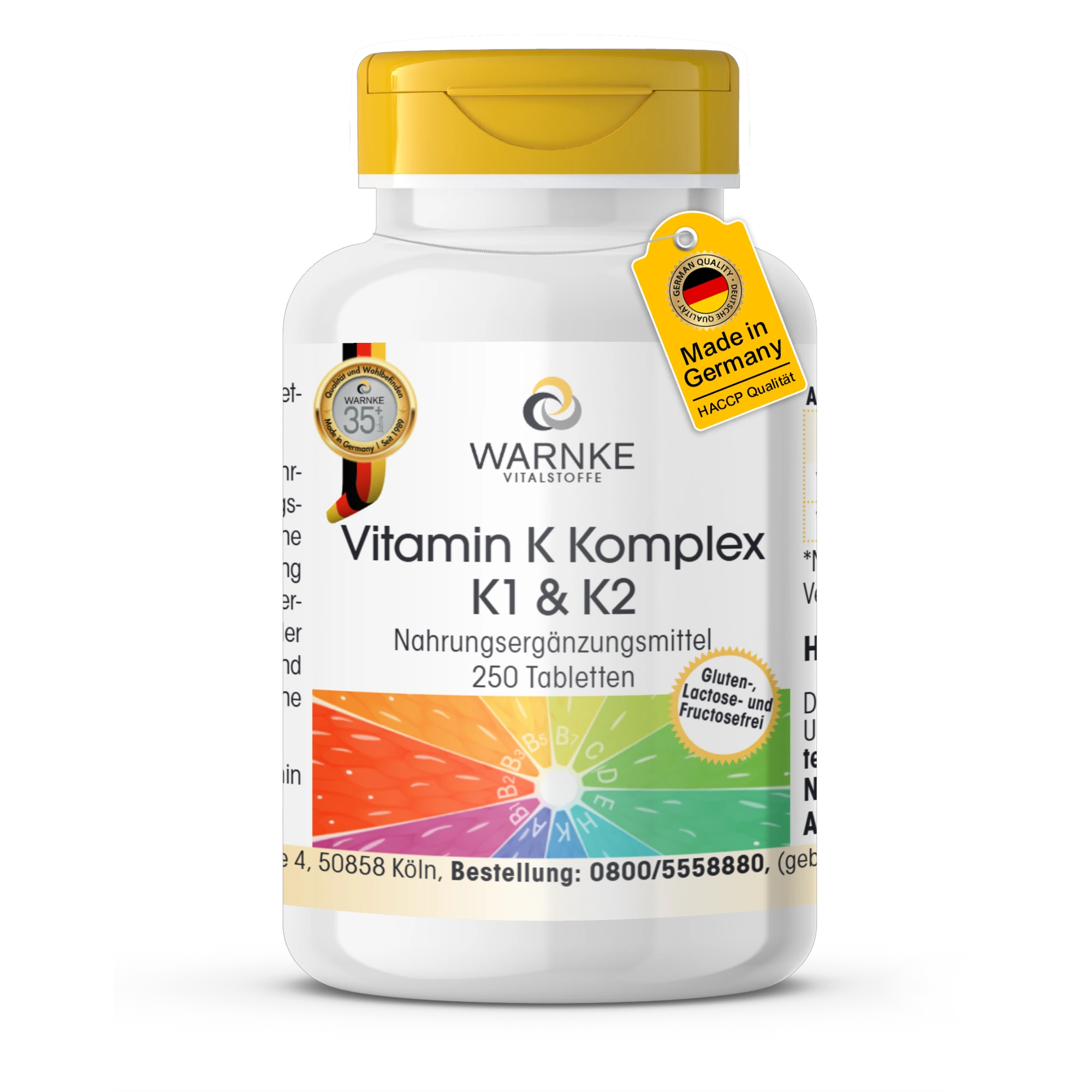Vitamin K Komplex K1 & K2 - 250 Tabletten - für Knochen & Blutgerinnung - hochdosiert & vegan | Warnke Vitalstoffe