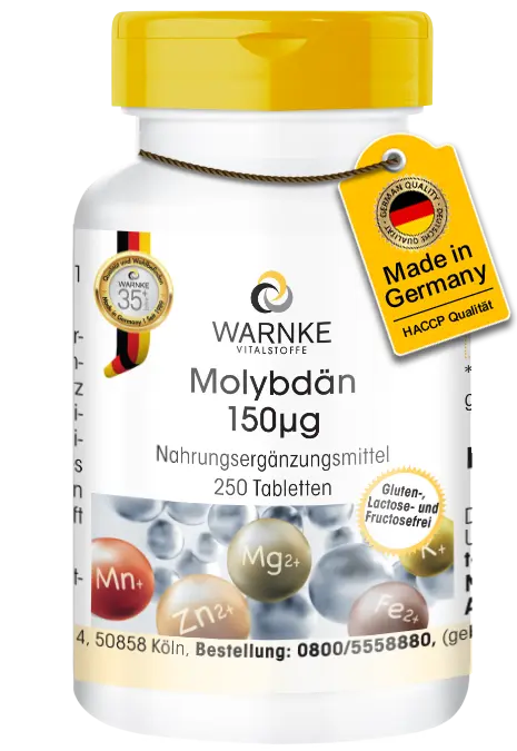Molybdän 150µg - 250 Tabletten - für Stoffwechsel, Enzymfunktion uvm. | Warnke Vitalstoffe