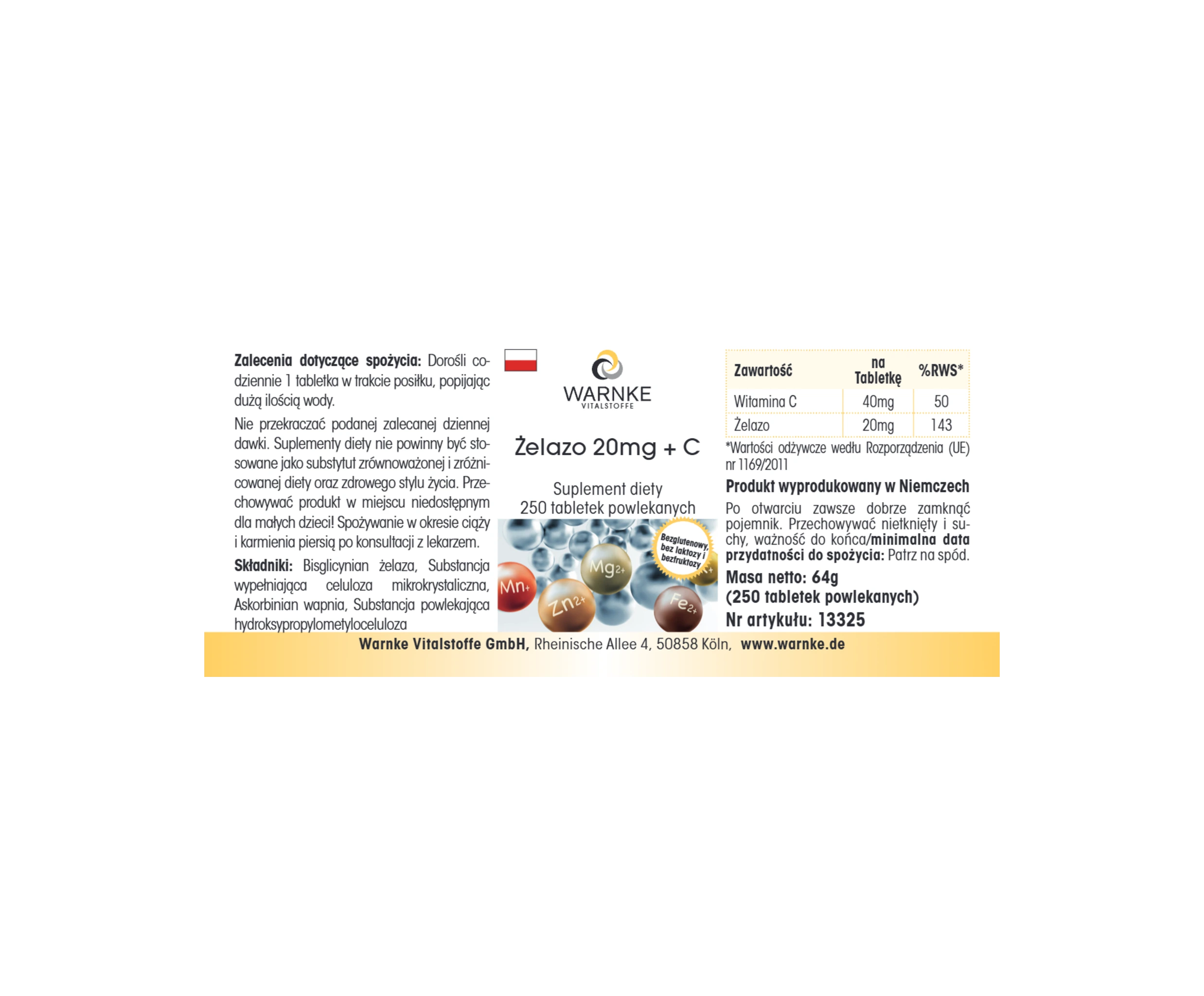 Eisen 20mg + C - 250 Filmtabletten - schluckfreundlich - vegan | Warnke Vitalstoffe