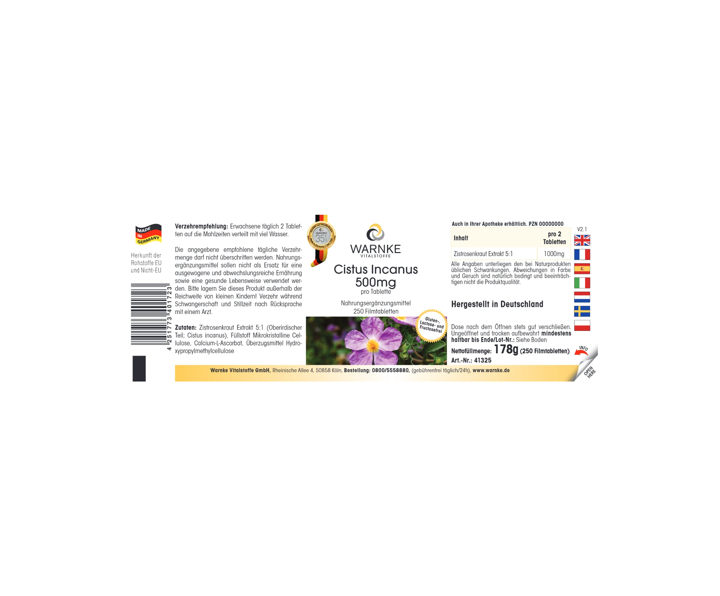 Cistus Incanus 500mg - 250 Filmtabletten - vegan | Warnke Vitalstoffe