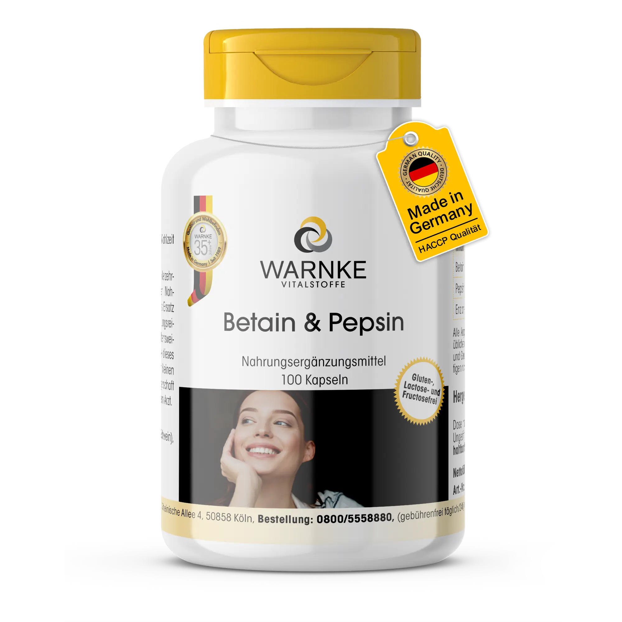 Betain & Pepsin - 100 Kapseln - schluckfreundlich | Warnke Vitalstoffe