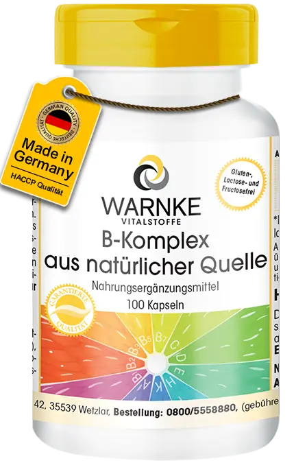 B-Komplex aus natürlicher Quelle - 100 Kapseln - mit Vitamin B12, Biotin uvm. - für Energie, Immunsystem uvm. | Warnke Vitalstoffe B-Komplex aus natürlicher Quelle - 100 Kapseln - mit Vitamin B12, Biotin uvm. - für Energie, Immunsystem uvm. | Warnke Vitalstoffe