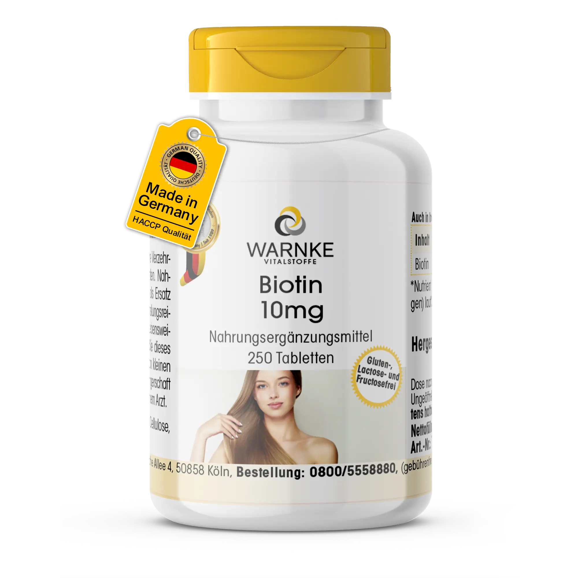 Biotin 10mg - 250 Tabletten - Schluckfreundlich - Für Haut, Haare, Nervensystem uvm. - Hochdosiert - Vegan | Warnke Vitalstoffe