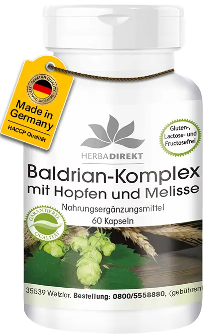 Baldrian-Extrakt Plus mit Hopfen und Melisse - 60 Kapseln - Vegan | Warnke Vitalstoffe Baldrian-Extrakt Plus mit Hopfen und Melisse - 60 Kapseln - Vegan | Warnke Vitalstoffe