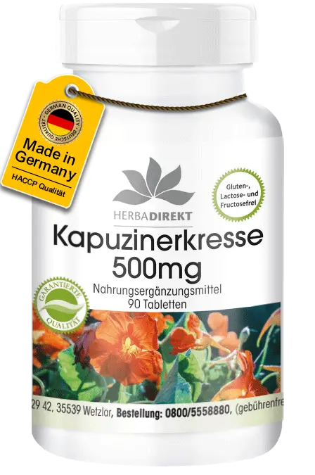 Kapuzinerkresse 500mg - 90 Tabletten - mit Zink - für Immunsystem, Haut, Zellteilung uvm. | Warnke Vitalstoffe Kapuzinerkresse 500mg - 90 Tabletten - mit Zink - für Immunsystem, Haut, Zellteilung uvm. | Warnke Vitalstoffe