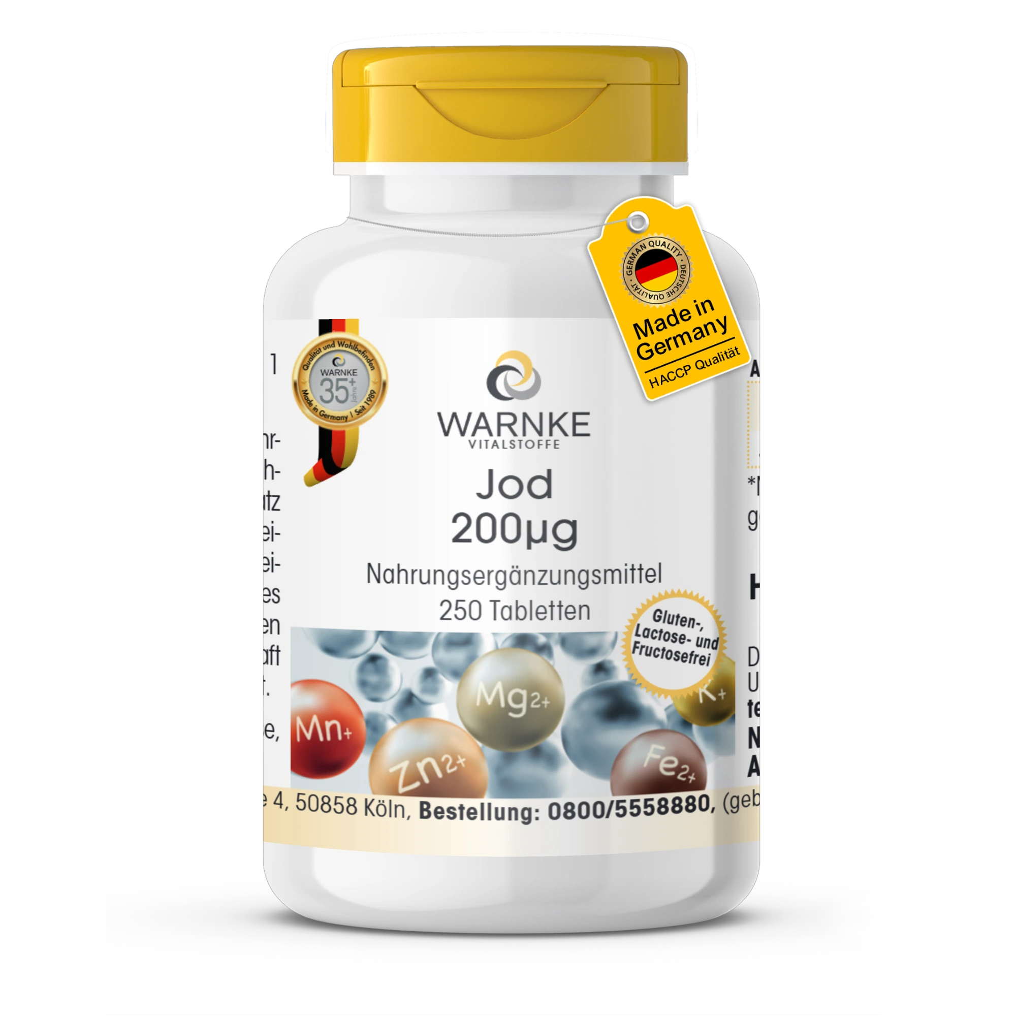 Jod 200μg - 250 Tabletten - für Schilddrüse, Haut uvm. - hochdosiert & vegan | Warnke Vitalstoffe