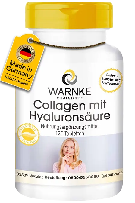 Collagen mit Hyaluronsäure - 120 Tabletten - mit Vitamin C - für Kollagenbildung, Immunsystem uvm. | Warnke Vitalstoffe Collagen mit Hyaluronsäure - 120 Tabletten - mit Vitamin C - für Kollagenbildung, Immunsystem uvm. | Warnke Vitalstoffe