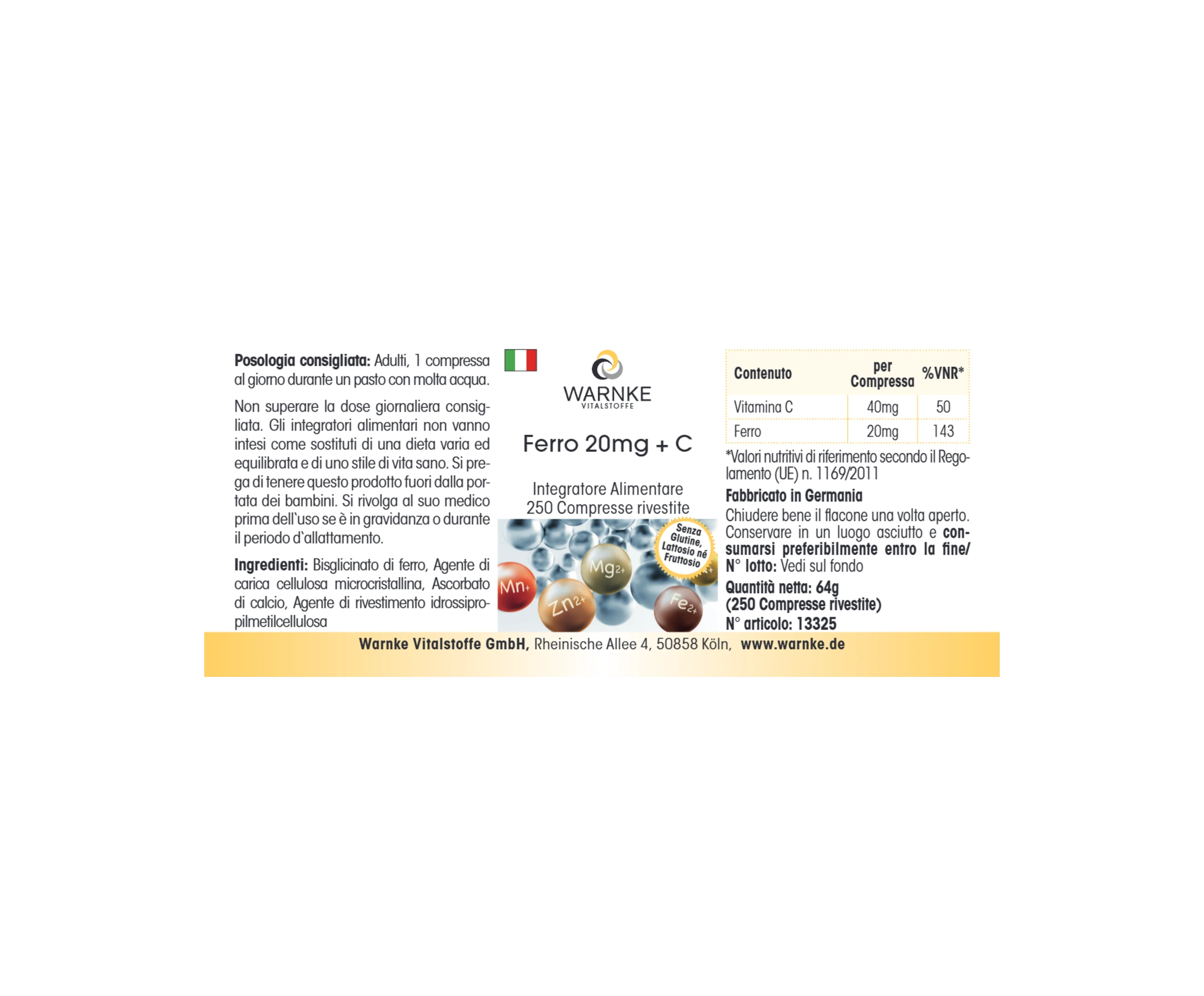 Eisen 20mg + C - 250 Filmtabletten - schluckfreundlich - vegan | Warnke Vitalstoffe