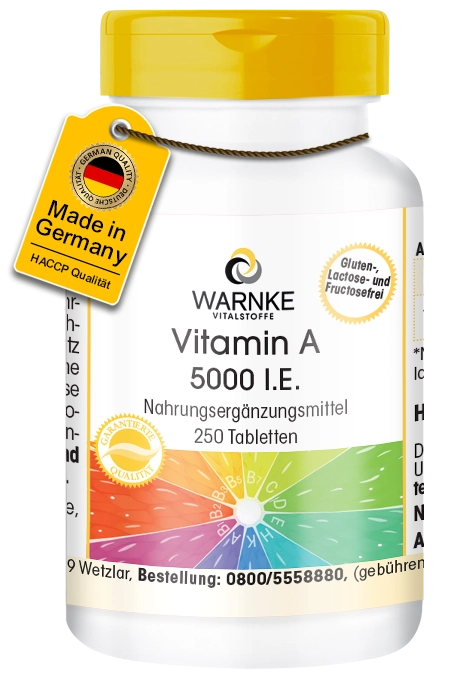 Vitamin A 5000 I.E. - 250 Tabletten - für Sehkraft, Zellspezialisierung uvm. - Vegan | Warnke Vitalstoffe Vitamin A 5000 I.E. - 250 Tabletten - für Sehkraft, Zellspezialisierung uvm. - Vegan | Warnke Vitalstoffe
