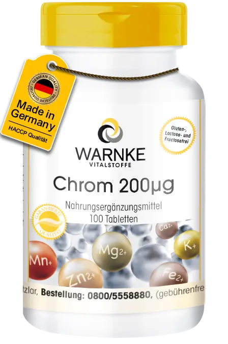 Chrom 200µg - 100 Tabletten - für Makronährstoff-Stoffwechsel und Blutzuckerspiegel | Warnke Vitalstoffe Chrom 200µg - 100 Tabletten - für Makronährstoff-Stoffwechsel und Blutzuckerspiegel | Warnke Vitalstoffe