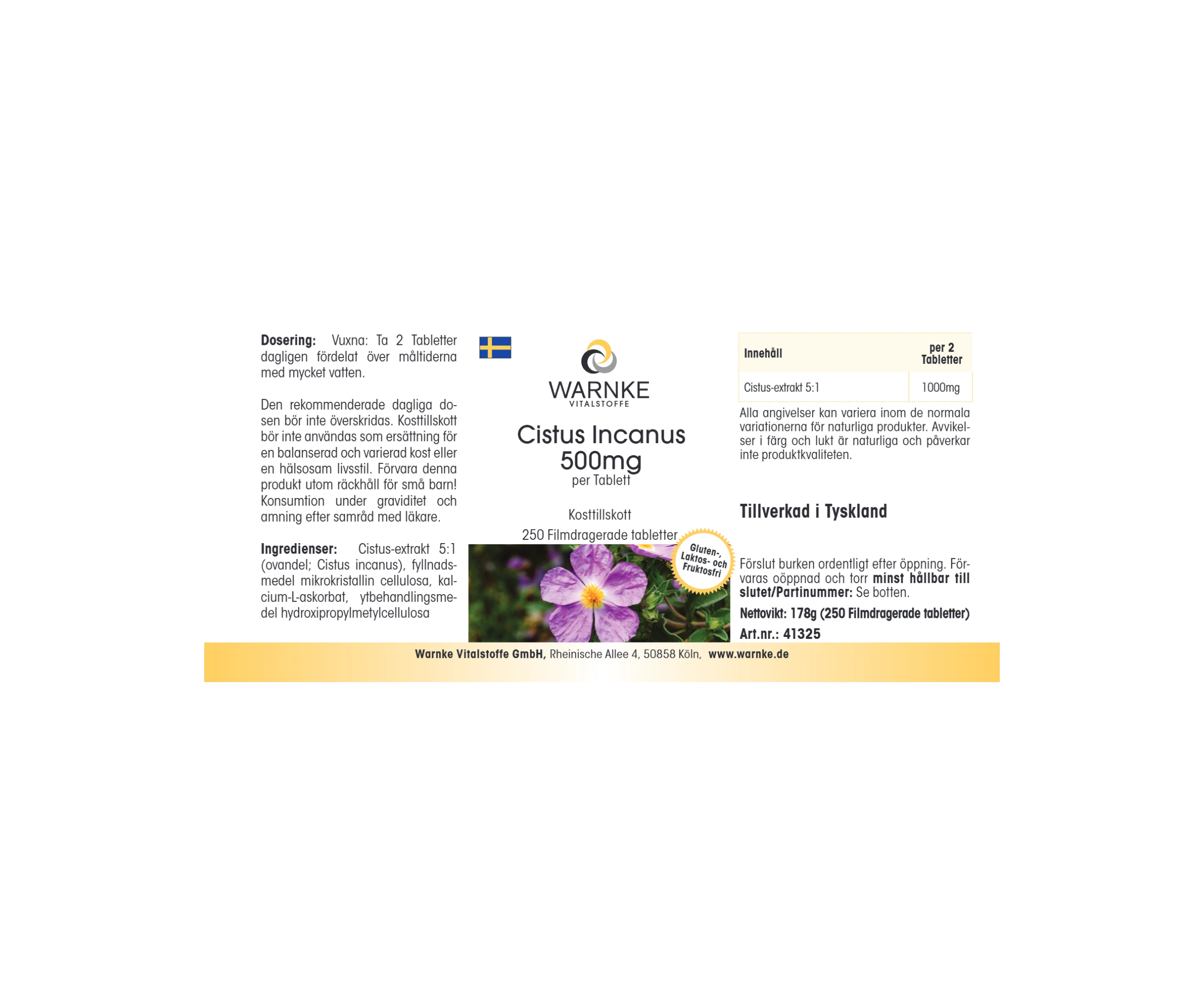 Cistus Incanus 500mg - 250 Filmtabletten - vegan | Warnke Vitalstoffe