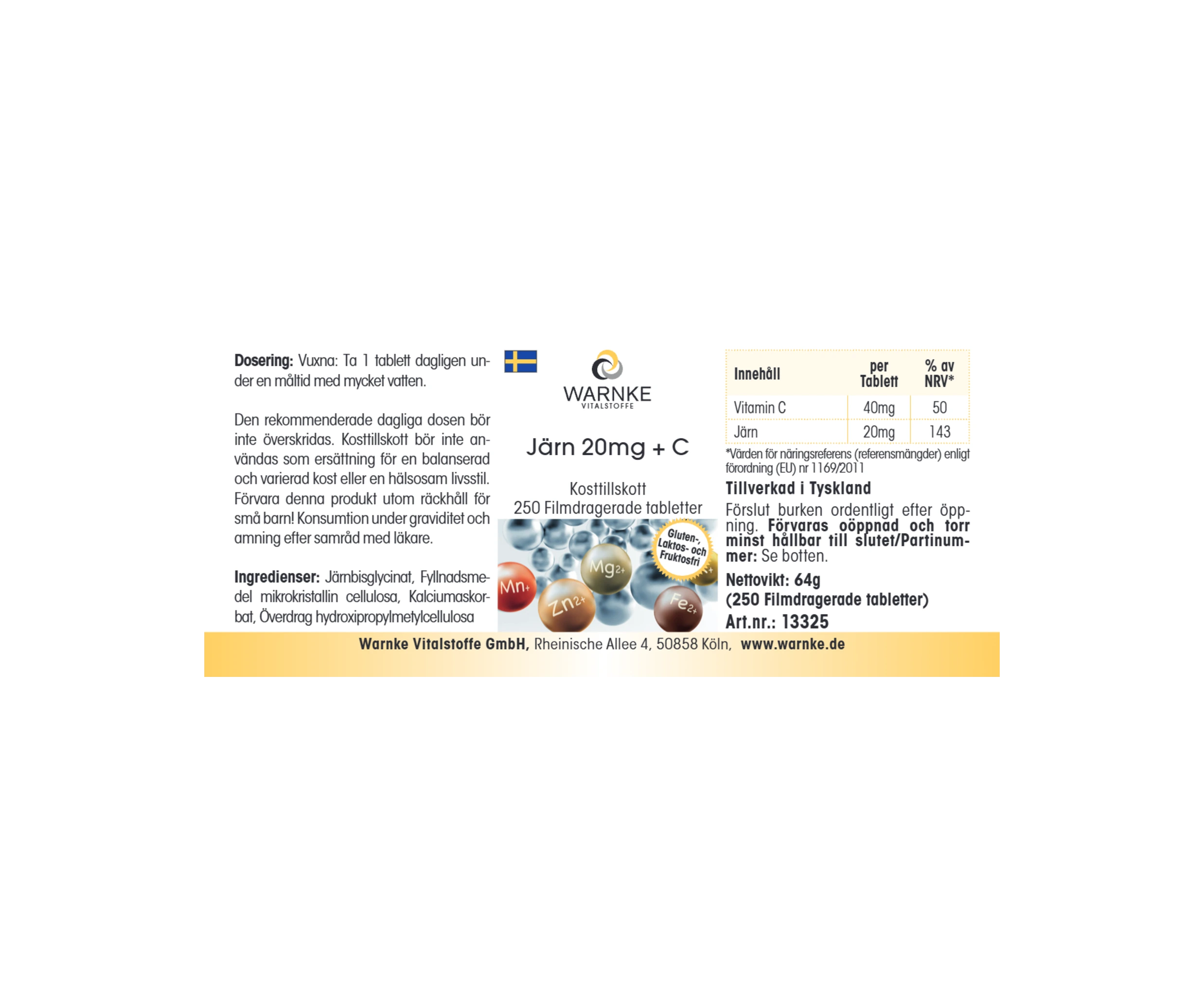 Eisen 20mg + C - 250 Filmtabletten - schluckfreundlich - vegan | Warnke Vitalstoffe